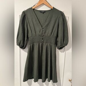 Glo Fashion London Olive Green Short Sleeve Dress with Elastic Waist - Size XS